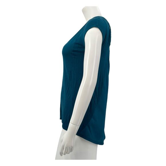 Deletta Anthropologie Top Womens XS Shimmerwing Back Cutouts Teal Stretch V-Neck - Picture 4 of 9